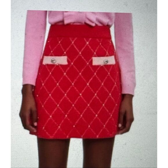 Maje Red Embellished Mini Skirt MSRP: $320 - Picture 2 of 9